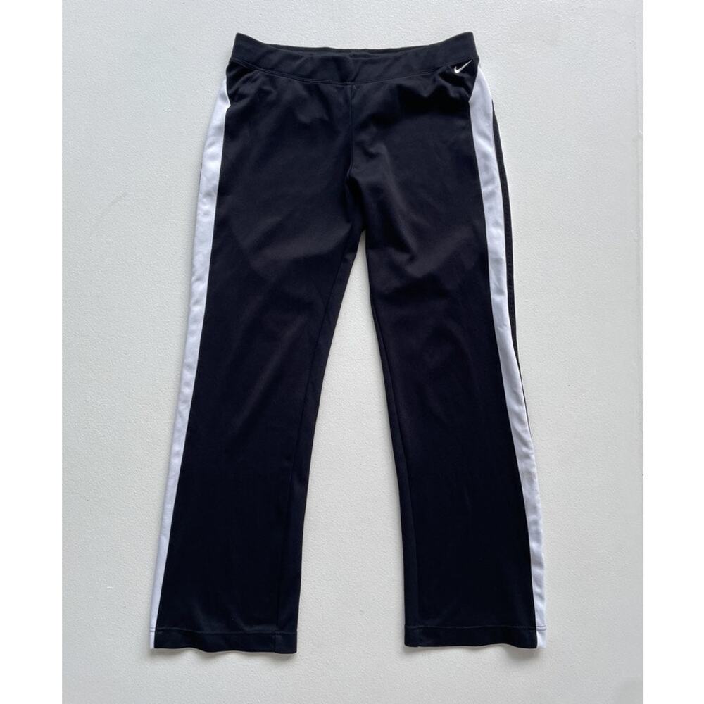 Vtg Y2K NIKE Low Rise Black Striped Flared Track Pants · M · Sporty Gym Yoga
